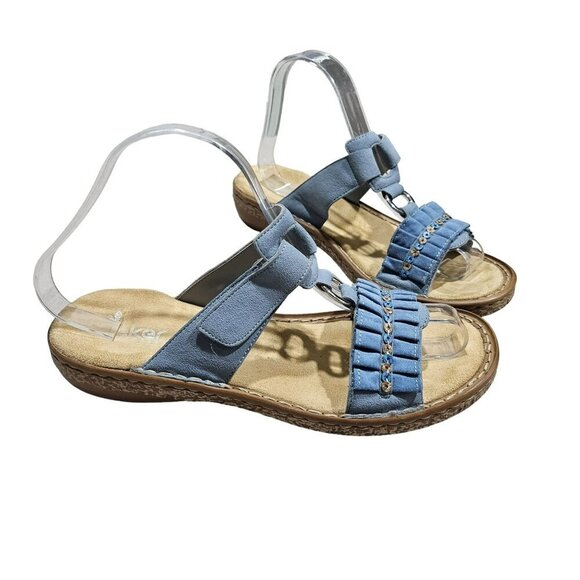 Rieker Womens Blue Embellished Open-Toe Sandals Slip On Boho Sequins Vacation 39 - Picture 1 of 12